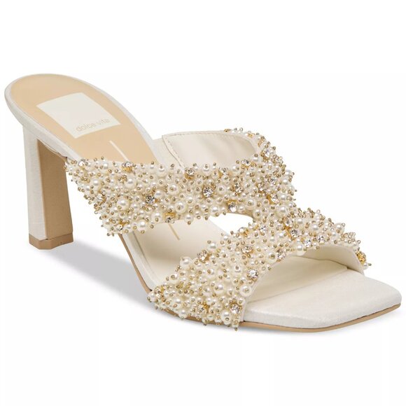 NEW DOLCE VITA Gitel Rhinestone Heeled Sandals in ivory 1225 3t7 - Picture 2 of 8